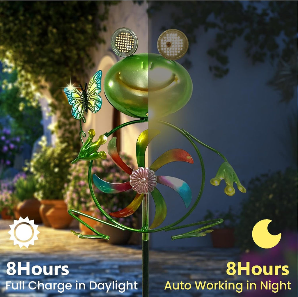Frog Garden Decor Wind Spinners Outdoor, Garden Solar Lights Decorative Wind Sculpture Spinner Windmills for Patio Pathway Lawn Ornaments, Christmas Outdoor Frog Decor Gifts for Women Mom.