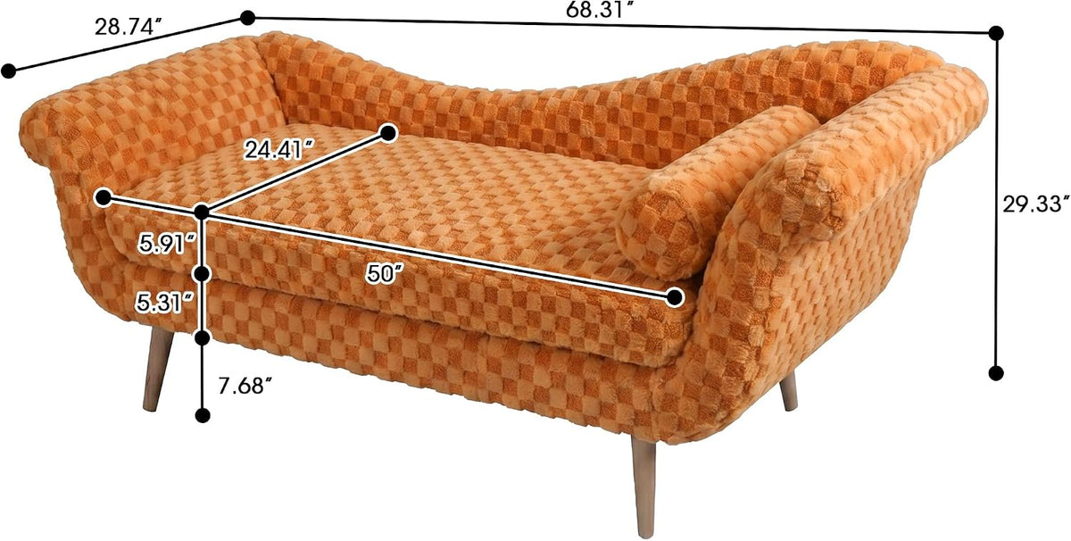 ERYE Upholstered Left Facing Chaise Lounge Chair W/Scroll Arms and Wood Legs, Elegant Chaise Lounge Square Pattern Accent Recliner Lounger Sofa for Living Room Bedroom