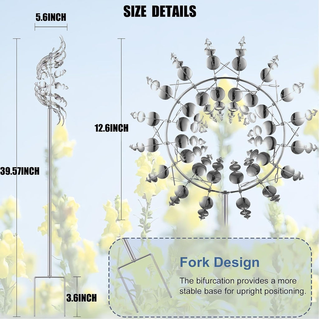 Windmill for Yard and Garden,Wind Spinner,Magical Metal Windmill, 3D Wind Powered Kinetic Sculpture, Dual-Tiered Opposite-Directional Rotation, Stainless Steel Wind Spinners (Silver)