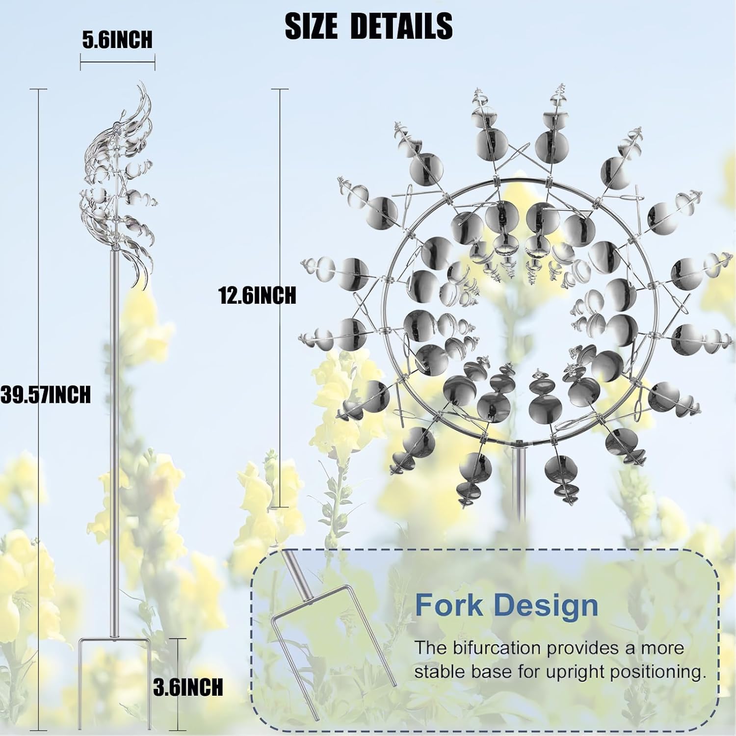 Windmill for Yard and Garden,Wind Spinner,Magical Metal Windmill, 3D Wind Powered Kinetic Sculpture, Dual-Tiered Opposite-Directional Rotation, Stainless Steel Wind Spinners (Silver)