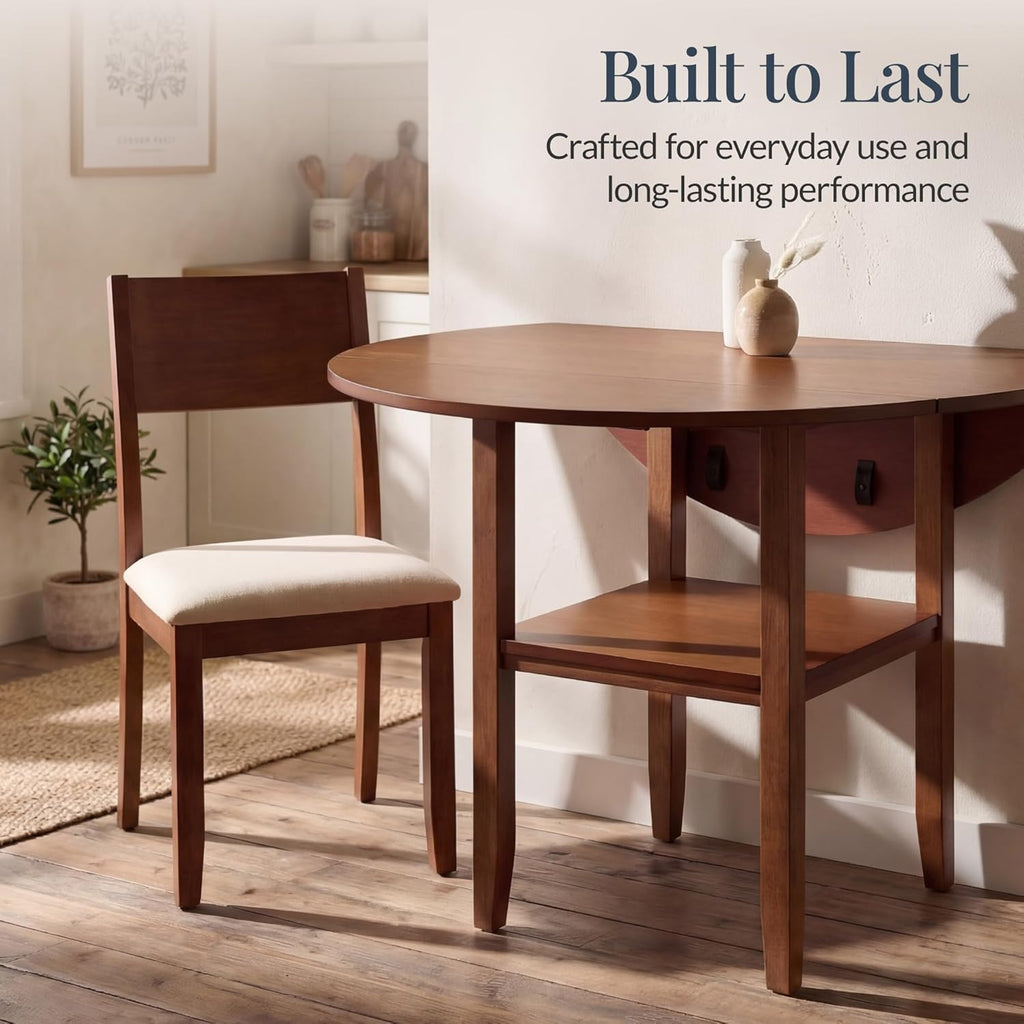 Best Choice Products 42" Round Drop Leaf Dining Table for 4, Solid Wood Expandable Small Dining Table W/Storage Shelf, Space Saving Kitchen Table for Kitchen, Dining Room, & Small Spaces - Chestnut