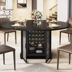 IBF Black Round Dining Table for 4-6, 47" Kitchen Table with Fridge Space, Modern Dining Room Tables with Storage, Industrial Wood Dinner Tables for Home Kitchen Living Room, Black Oak, Only Table