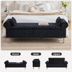 67" Storage Bench for Bedroom End of Bed King Size, Bedroom Bench with Storage for Foot of Bed, Upholstered Storage Benches with Nailhead Trim and Pillows, Linen Black