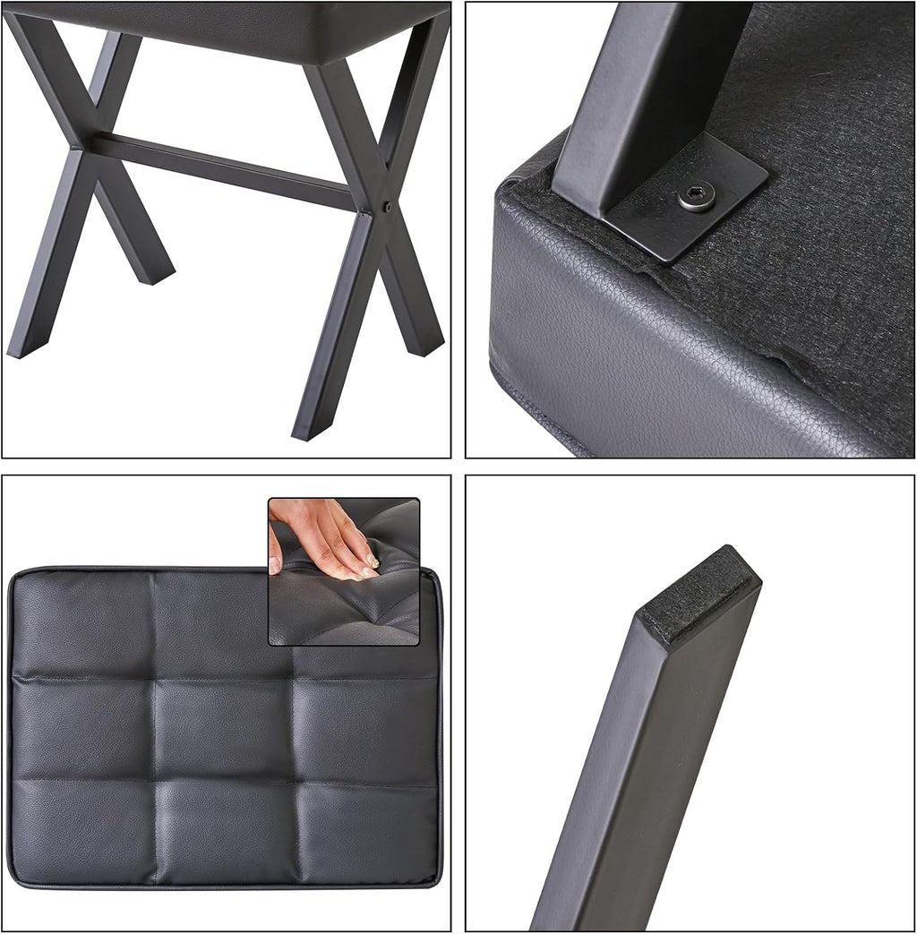 IBUYKE Square Makeup Stool with X-Leg, PU Vanity Chair, Black LG-71B | Footrest Ottoman Seat Multi-Use Small Side Table Bedroom Living Room