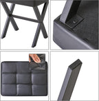 IBUYKE Square Makeup Stool with X-Leg, PU Vanity Chair, Black LG-71B | Footrest Ottoman Seat Multi-Use Small Side Table Bedroom Living Room