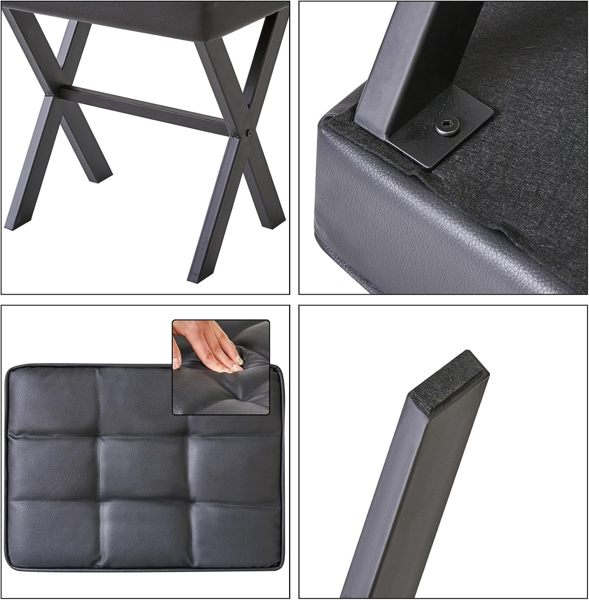 IBUYKE Square Makeup Stool with X-Leg, PU Vanity Chair, Black LG-71B | Footrest Ottoman Seat Multi-Use Small Side Table Bedroom Living Room