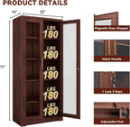Display Cabinet with Glass Doors,71" Metal Curio Cabinets with 4 Adjustable Shelves, 5 Tier Display Case for Collectibles, Metal Storage Cabinet, Brown
