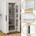 63” Tall Kitchen Pantry Cabinet, Pantry Storage Cabinet with Doors & Shelves, Freestanding Storage Cupboard for Dining Room Living Room, Wooden Structure, Easy Assembly (White)