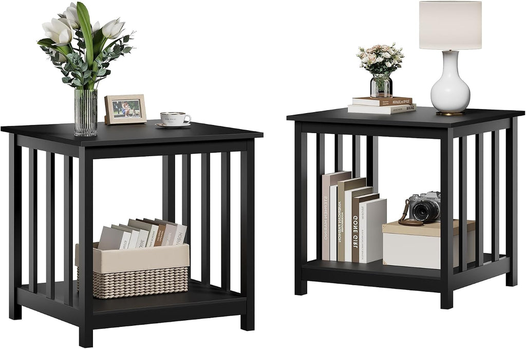 Treocho Large End Tables Living Room Set of 2 with Storage Shelf