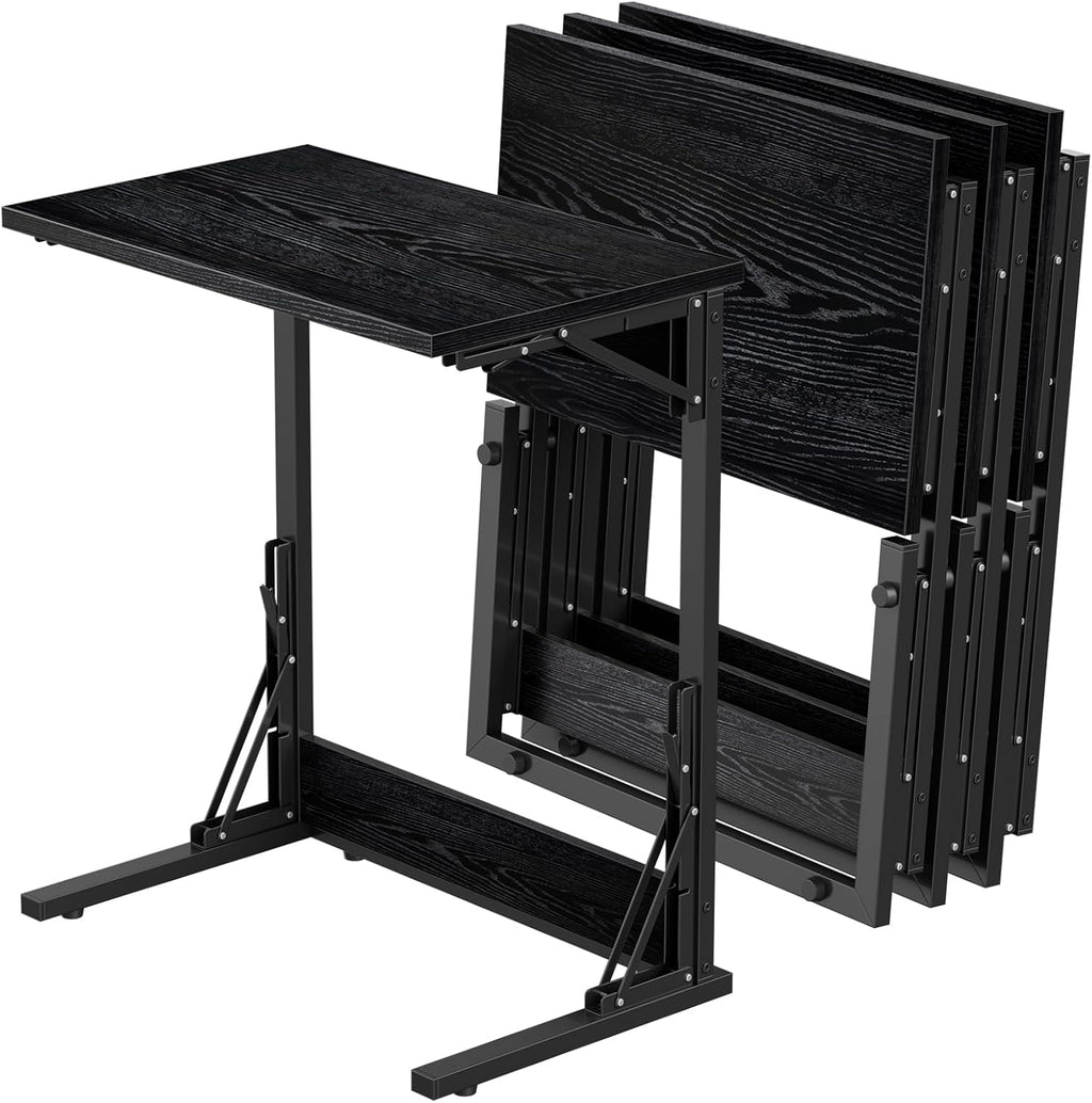 Tatub 24" TV Tray Table Set of 4, Folding C Shaped End Table, Small Sofa Side Laptop Desk for Living Room, Bedroom, Black