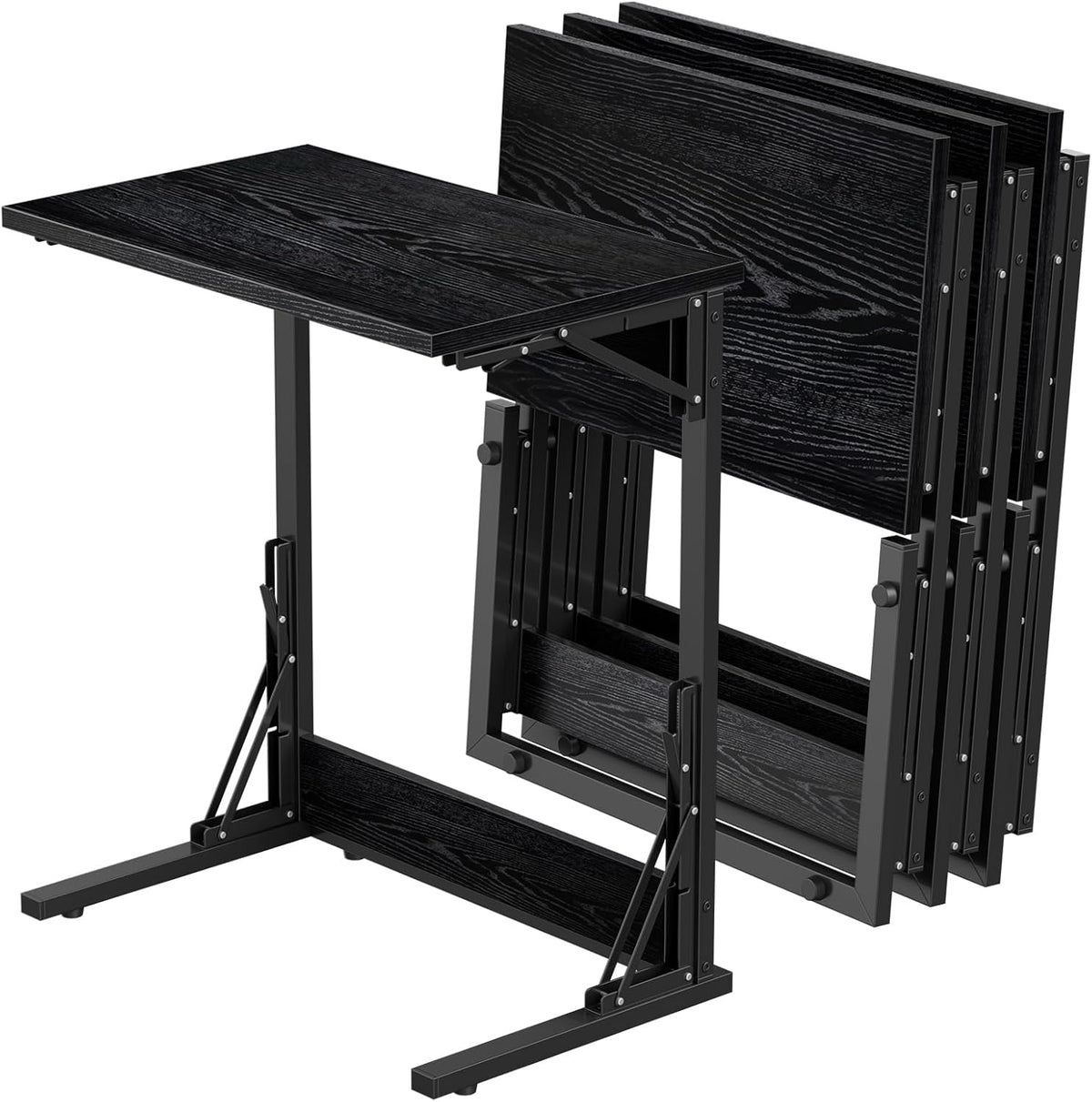 Tatub 24" TV Tray Table Set of 4, Folding C Shaped End Table, Small Sofa Side Laptop Desk for Living Room, Bedroom, Black