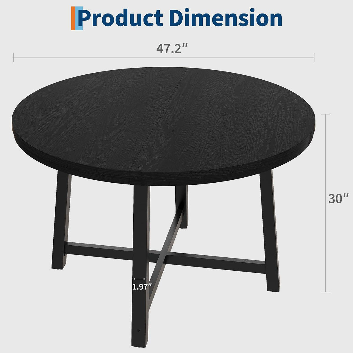 GarveeHome 47 in Round Dining Table, Industrial Dinner Table for 4 to 6, Wooden Kitchen Table with Sturdy Metal Frame & Rustic Black Finish, Circle Kitchen Table for Dining Room, Kitchen （No Chairs）