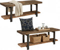 Alaterre Furniture Pomona Dining Bench Set of 2-48-Inch Modern Industrial Solid Wood Indoor Benches with Open Bottom Storage Shelf - Seating for Kitchen, Dining Room, and Living Room (Rustic Brown)