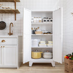 COFaR White Farmhouse Storage Kitchen Pantry Cabinet with 2 Barn Door, 3 Adjustable Shelves and Legs, for Cupboard/Dining Room/Bathroom/Living Room/Office/Laundry Room (White, 61" Farmhouse)