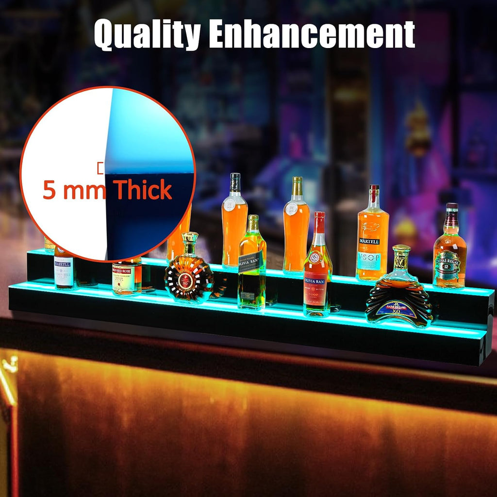 60-Inch 2-Tier LED Liquor Bottle Display Shelf with Multicolor Lighting, RF Remote & App Control, Acrylic Bar Shelf Stand for Home Bar, Club, or Restaurant – Illuminated Alcohol Bottle Organizer