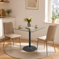 38.6'' Square Kitchen Table,Clear Square Glass Dining Table,Tempered Glass Dining Table with Sturdy Black Chrome Pole Support,Small Circle Table for Small Spaces Apartment,Dining Room(30" H