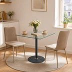 38.6'' Square Kitchen Table,Clear Square Glass Dining Table,Tempered Glass Dining Table with Sturdy Black Chrome Pole Support,Small Circle Table for Small Spaces Apartment,Dining Room(30" H