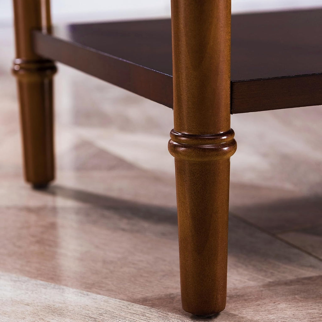 Leick Home Coastal Console Table, Solid Wood, with Drawer and Shelf, for Entryways, Hallways, and Living Rooms, Pecan Brown, 20027-PC
