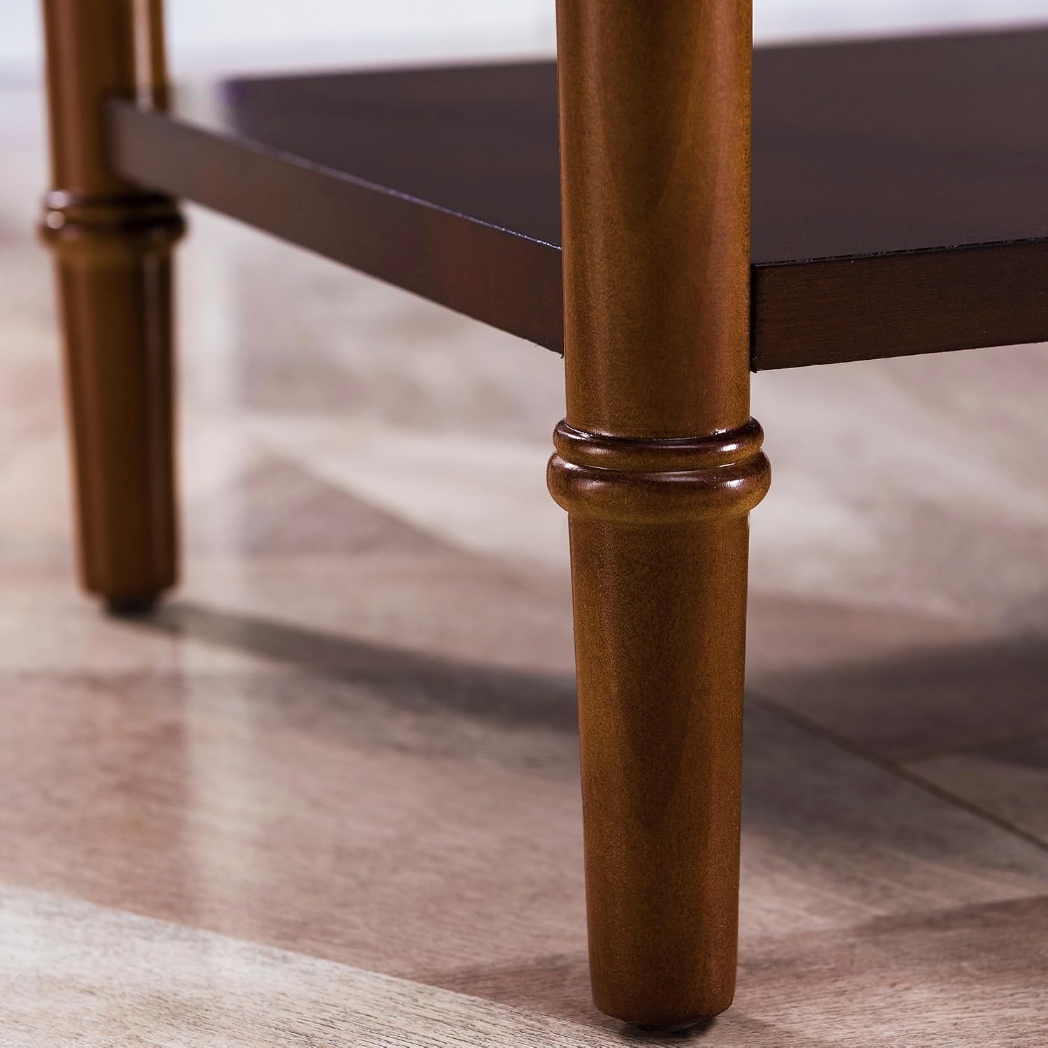 Leick Home Coastal Console Table, Solid Wood, with Drawer and Shelf, for Entryways, Hallways, and Living Rooms, Pecan Brown, 20027-PC