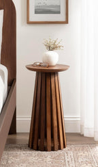 Kate and Laurel Klarc Modern Slatted Wood Round Drink Table, 12 x 12 x 22, Walnut Brown, Circle Pedestal Table for Use as Bedroom Nightstand, Indoor Plant Stand, or Decorative Living Room Accent