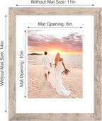 11x14 Picture Frame Set of 2 with Tempered Glass, Smoke Gray Frame Display 8x10 Picture with Mat or 11 x 14 Without Mat, Wooden Photo Frame for Horizontal or Vertical Wall Mount