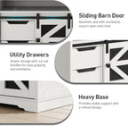 RALGEND Farmhouse End Table with Charging Station, Sofa Side Table with 2 Drawers and Barn Door, Rustic Wooden Nightstand Bedside Table for Bedroom, Living Room,White and Walnut