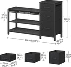 YATINEY Entryway Bench with Shoe Storage, 3-Tier Shoe Rack Bench with Wooden Shelves and 3 Non-Woven Drawers, PU Padded Shoe Storage Bench for Entryway, Bedroom, Black HX07BB
