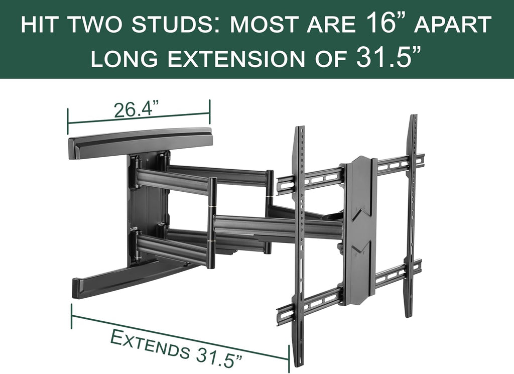 ynVISION.DESIGN Heavy Duty Full Motion TV Wall Mount for 65-100" TVs, XXL | Extends up to 31.5in, tilt swivel leveling, max VESA 800x600, fits flat, LED, LCD, OLED, 4K TVs, Max 154 LBS