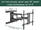 ynVISION.DESIGN Heavy Duty Full Motion TV Wall Mount for 65-100" TVs, XXL | Extends up to 31.5in, tilt swivel leveling, max VESA 800x600, fits flat, LED, LCD, OLED, 4K TVs, Max 154 LBS