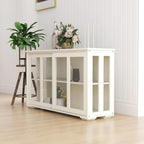 White Sideboard Buffet Cabinet with Sliding Glass Doors, Storage Credenza with Adjustable Shelves, Kitchen Pantry Cupboard Console Cabinet for Dining Room Living Room Entryway