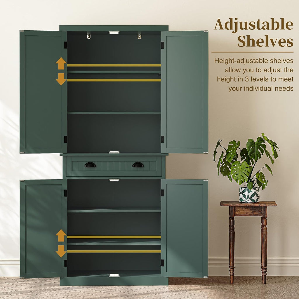 ARTPOWER 72" Tall Kitchen Pantry Storage Cabinet with Drawer and Adjustable Shelves, Pantry Cabinet for Kitchen, Bathroom or Hallway, Green