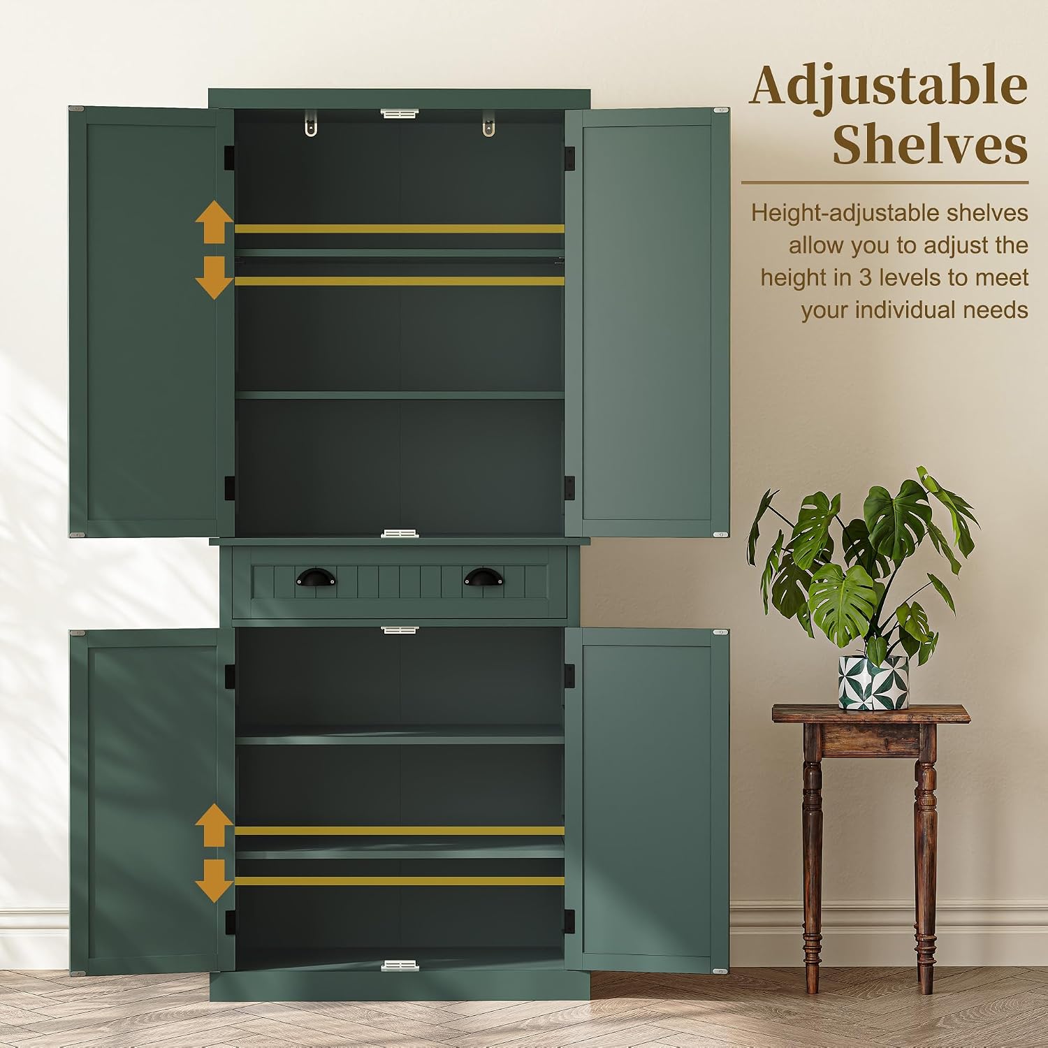 ARTPOWER 72" Tall Kitchen Pantry Storage Cabinet with Drawer and Adjustable Shelves, Pantry Cabinet for Kitchen, Bathroom or Hallway, Green