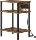Creso hom Side Table with Charging Station, End Tables Living Room, 21.7 Inch Skinny Night Stand with Storage, Small Bedside Tables for Bedroom, Office, Dorm, Hallway, Rustic Brown