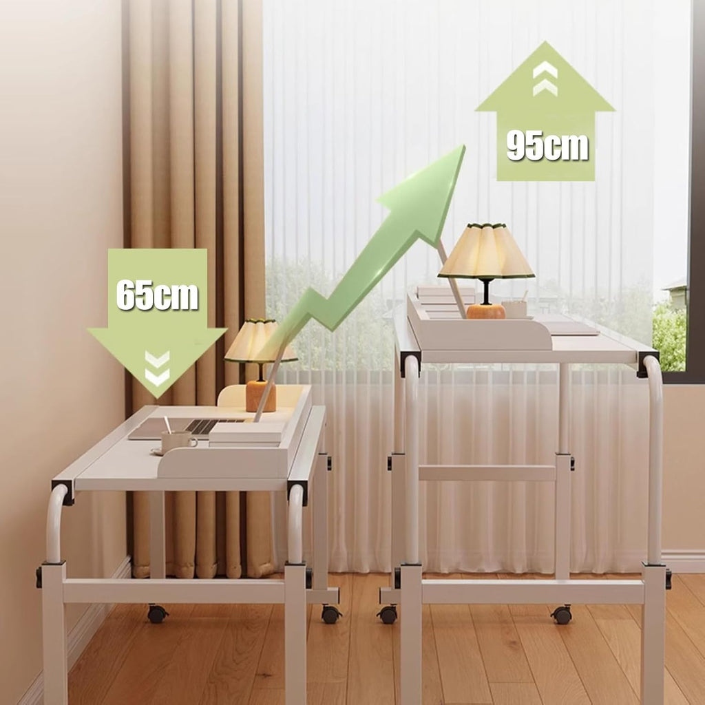 Adjustable Overbed Table - Height Length Adjustable Medical Overbed Table,Queen Size Over Bed Desk with 360° Wheels,Rolling Desk for Full/Queen/King Bed,350lbs Weight Capacity,N