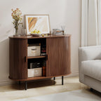 Buffet Sideboard Cabinet with Fluted Sliding Door, 40" Storage Console Table with Adjustable Shelf for Kitchen, Entryway, or Living Room, Modern Accent Coffee Bar, Walnut