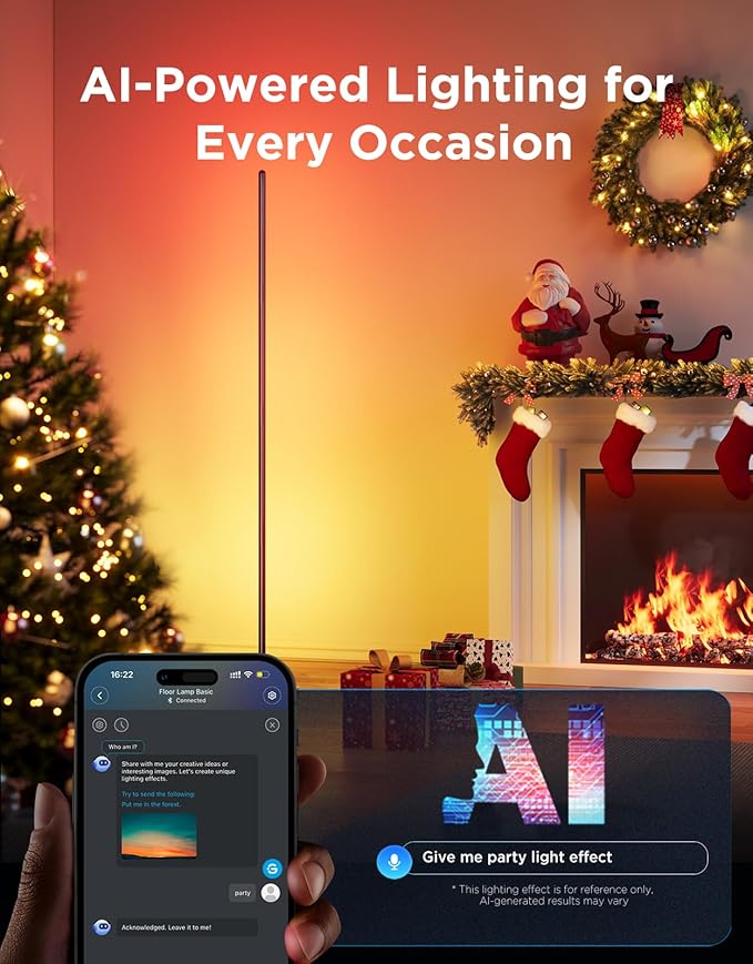Govee RGBIC Floor Lamp Basic, LED Corner Lamp Works with Alexa, 1000 Lumen Smart Modern Floor Lamp with Music Sync and 16 Million DIY Colors, Color Changing Standing Lamp for Bedroom Living Room Black