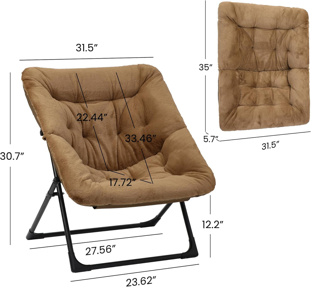 Comfy Saucer Chair for Adults, Set of 2, Soft Faux Fur Bedroom Chair, Accent Dorm Chairs, Flexible Living Room Reading Chairs, Oversized Folding Lounge Seat for Teens, X-Large, Brown