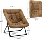 Comfy Saucer Chair for Adults, Set of 2, Soft Faux Fur Bedroom Chair, Accent Dorm Chairs, Flexible Living Room Reading Chairs, Oversized Folding Lounge Seat for Teens, X-Large, Brown
