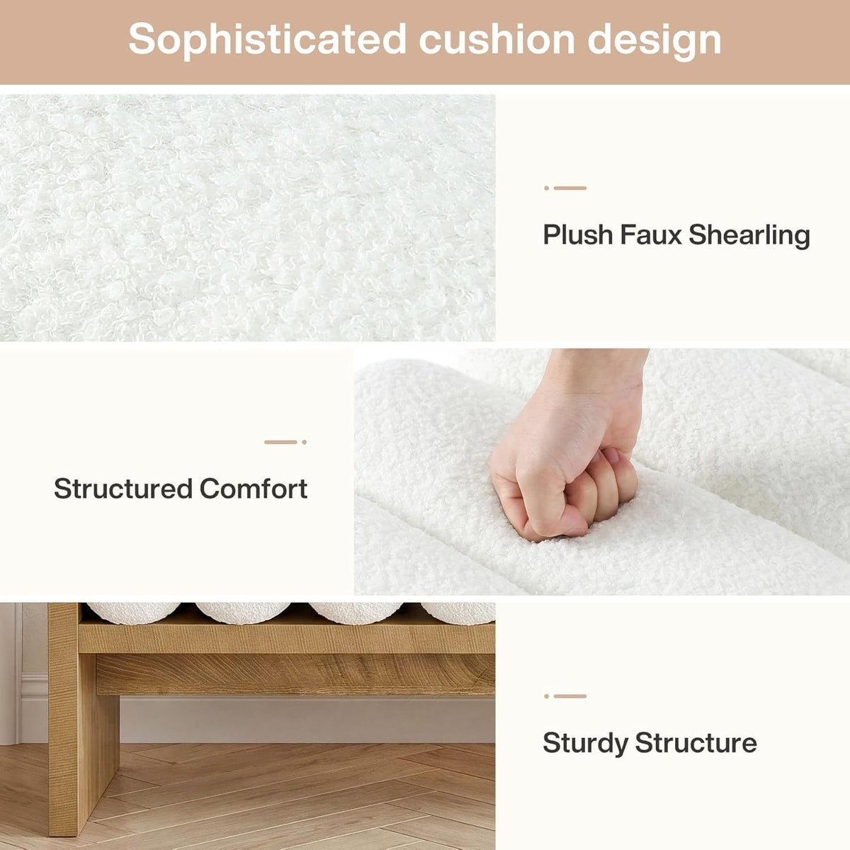 Tribesigns 59'' Wooden Entryway Bench with Boucle Cushion, Upholstered Fabric End of Bed Bench, Aesthetic Large Oval Ottoman for Living Room, Hallway (Removable Cushion)