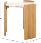 SAFAVIEH Couture Collection - Damarcus Travertine & Solid Wood Accent Table, Round Top, Classic Sculptural Design (SFV9705A)