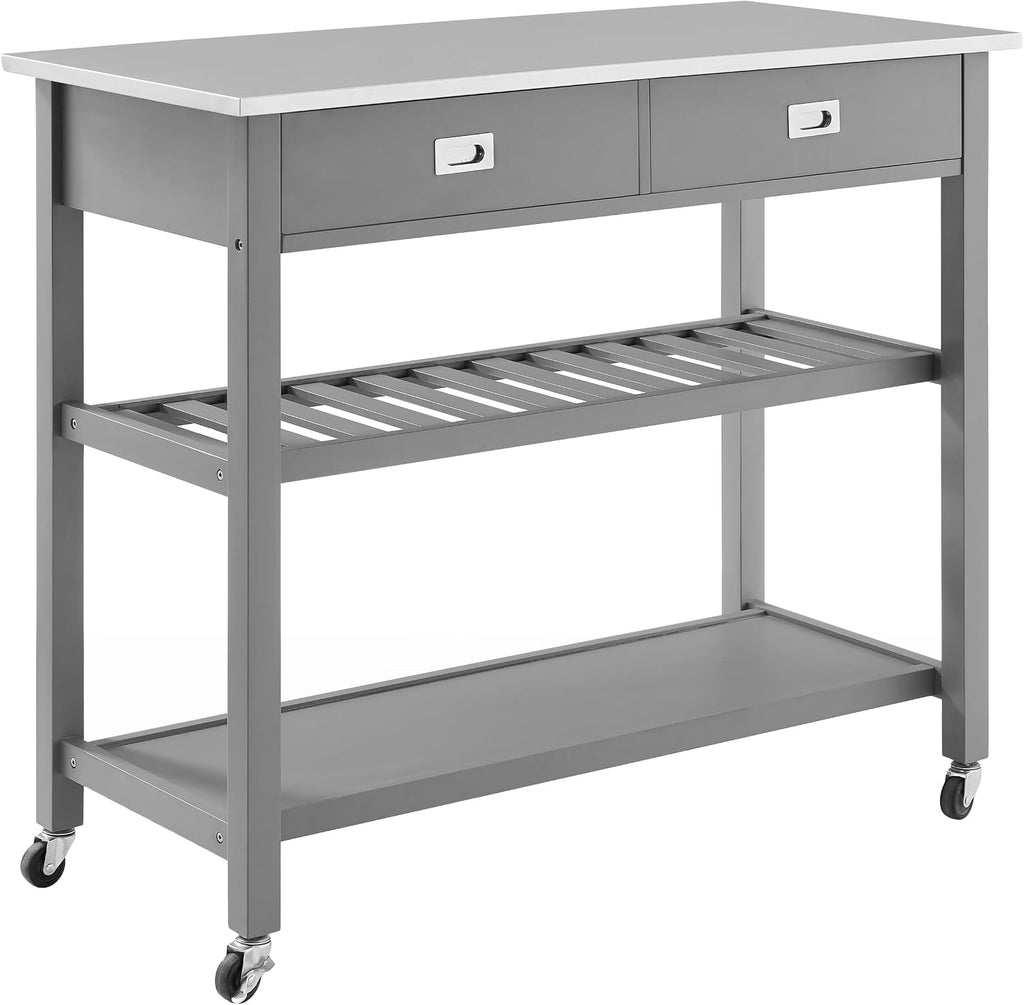 Crosley Furniture Chloe Rolling Kitchen Island | Storage Cart, Microwave Stand, Wine Rack, Gray