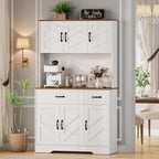 Garvee 71" Kitchen Pantry Cabinet with Charging Station, Kitchen Hutch Storage Cabinet with Large Countertop & 2 Drawers, Wood Farmhouse Food Pantry Cabinet for Dining Room, Living Room, White