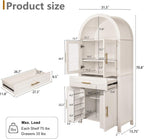 71" Tall Arched Kitchen Pantry Cabinet, Farmhouse Pantry Cabinet with Glass Door & 6 Internal Storage Racks, Adjustable Shelves Storage Cabinets for Kitchen, Living Room, Dining Room, Bathroom