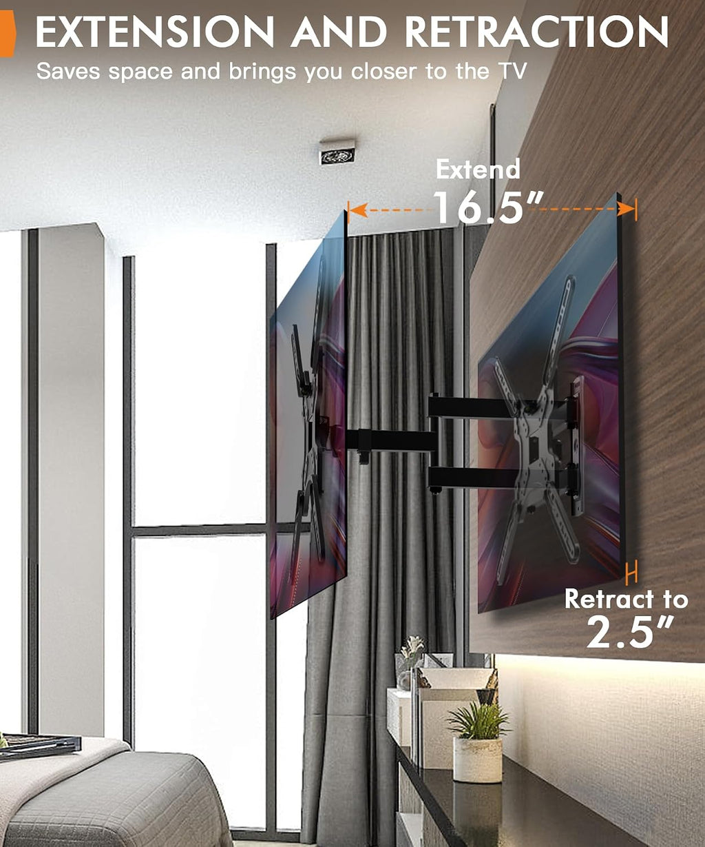 Full Motion Corner TV Wall Mount for 26-55 Inch TVs | TV Bracket with Tilt, Swivel and Articulating Arm. Fits Flat/Curved TVs, Single Stud Design, Max VESA 400x400mm, 77 lbs