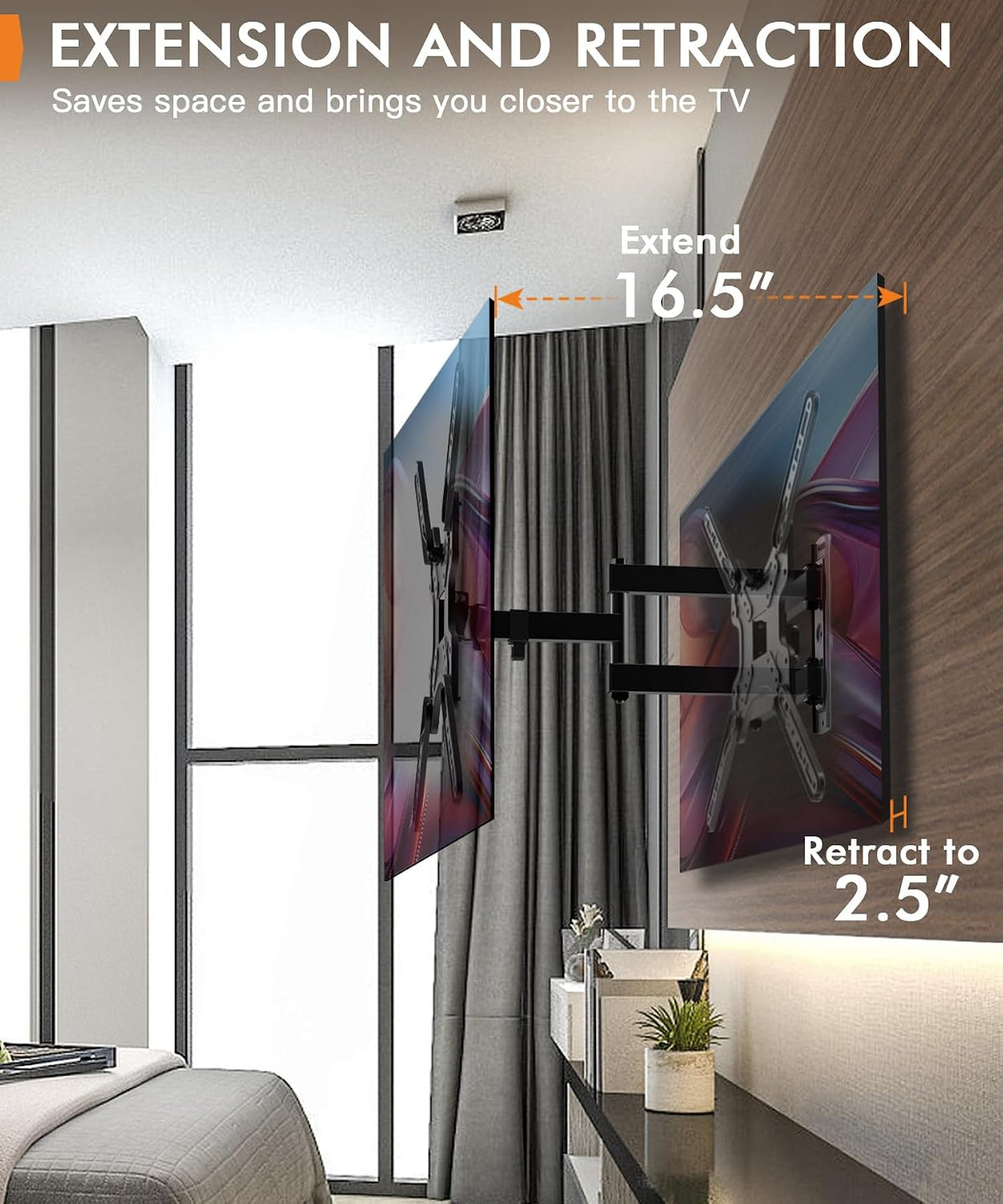 Full Motion Corner TV Wall Mount for 26-55 Inch TVs | TV Bracket with Tilt, Swivel and Articulating Arm. Fits Flat/Curved TVs, Single Stud Design, Max VESA 400x400mm, 77 lbs