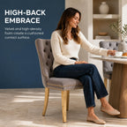 Upholstered Dining Chairs Set of 6, Velvet Wingback Chair with Ring Pull | Kitchen Chairs, Dining Room Chairs, Modern Dining Chair, Dinning Seat, Sillas de Comedor, Taupe Velvet, Gold Tube Legs