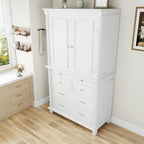 Freestanding Large Kitchen Pantry,Tall Storage Cabinet Cupboard with 6 Door Shelves, 2 Adjustable Shelves and 5 Drawers,for Dining Room (White-W)