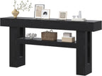 Bigbiglife 63" Fluted Console Table, Black | 2-Tier with Storage Shelves, Narrow Long Wood Design, For Entryway, Living Room, Hallway, Behind Couch or Sofa Table