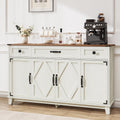 Farmhouse Buffet Cabinet with Drawers, 55" Large Sideboard Kitchen Buffet Storage Cabinet with 3 Adjustable Shelves and Doors Heightened Table Wood Coffee Bar for Kitchen Living Room, Off-White