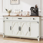 Farmhouse Buffet Cabinet with Drawers, 55" Large Sideboard Kitchen Buffet Storage Cabinet with 3 Adjustable Shelves and Doors Heightened Table Wood Coffee Bar for Kitchen Living Room, Off-White